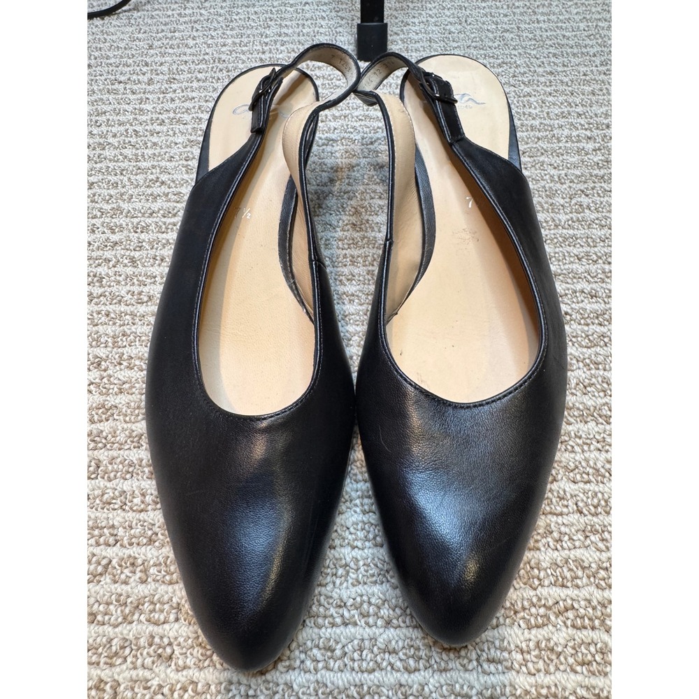 Ara Black Leather Slingback Block Heel Shoes Women's Size 7.5